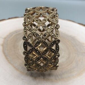 Antique gold tone dressy costume stretch rhinestone bracelet marcasite look .